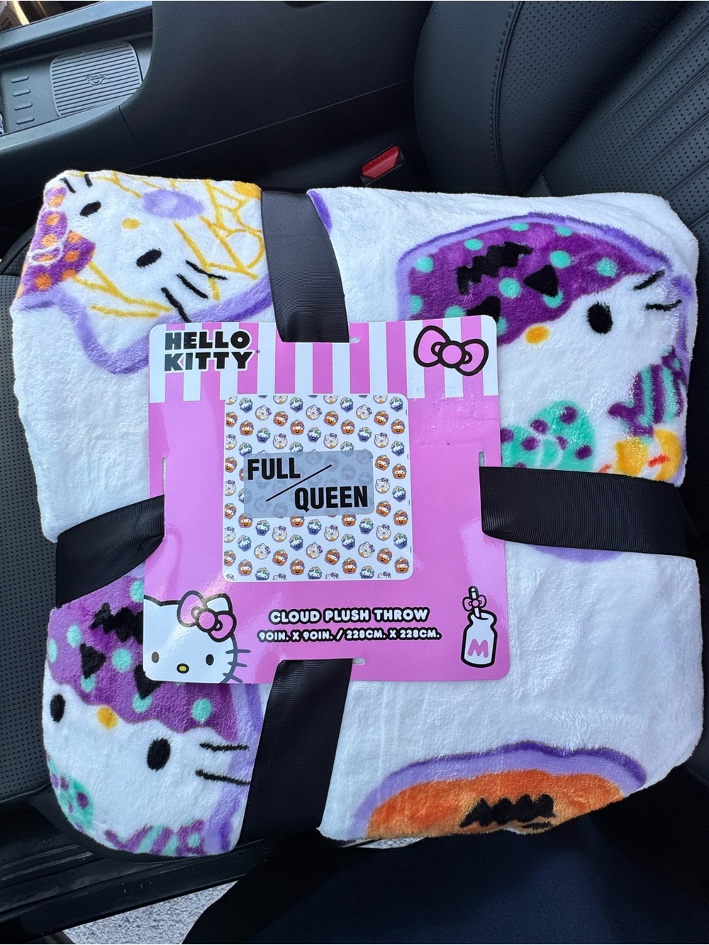 Hello Kitty White Plush Cloud Throw with Purple & Orange Accents. Full/Queen